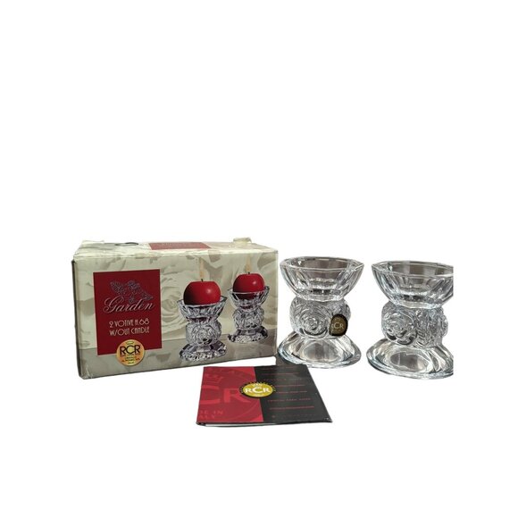 RCR Royal Crystal Rock Italian Crystal Votive Candle Holders 2 New Glass - Picture 1 of 12